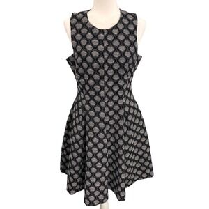 H&M Black White Geometric Jacquard Fit and Flare Sleeveless Dress Size 12